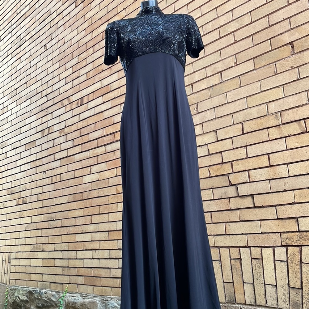 Vintage Oleg Cassini Black Tie beaded gown dress Size 4